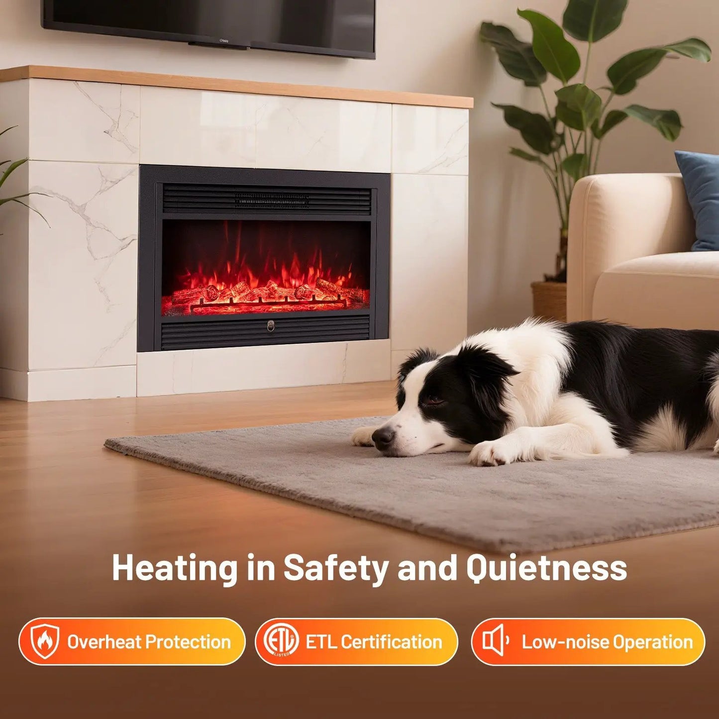 33/36-Inch Electric Fireplace Insert DirectDeals 750W/1500W black frame in living room on Tampa Home & Garden Store