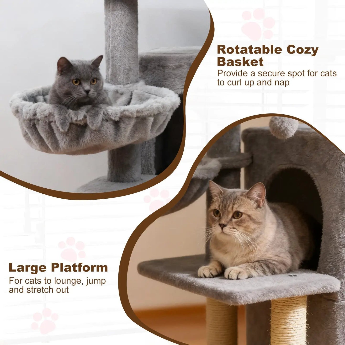 DirectDeals Cute Kitten Tower with 2-Tier Condo and Perch in plush gray, cat tree with cats on Tampa Home & Garden Store