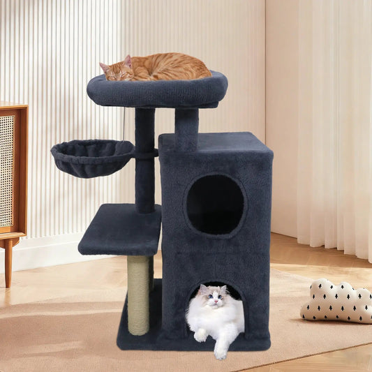 Cute Kitten Tower by DirectDeals blue fabric cat tree with 2-tier condo and perch, two cats on Tampa Home & Garden Store