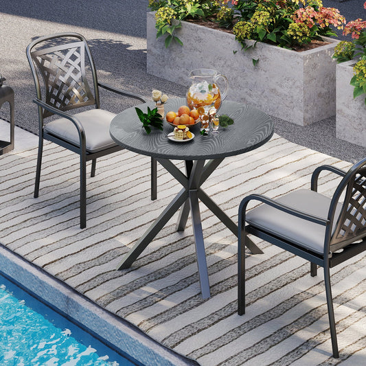 33.5 Inch Round Patio Bistro Table with Wood-Like Top and X-Shaped Legs-Gray - Tampa Home & Garden Store