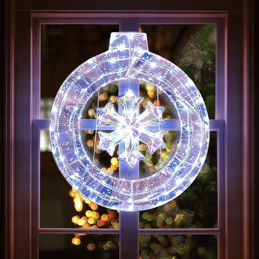 33 Inch Lighted Snowflake Wreath with Hanging Ring and Bracket by DirectDeals, white LEDs on Tampa Home & Garden Store