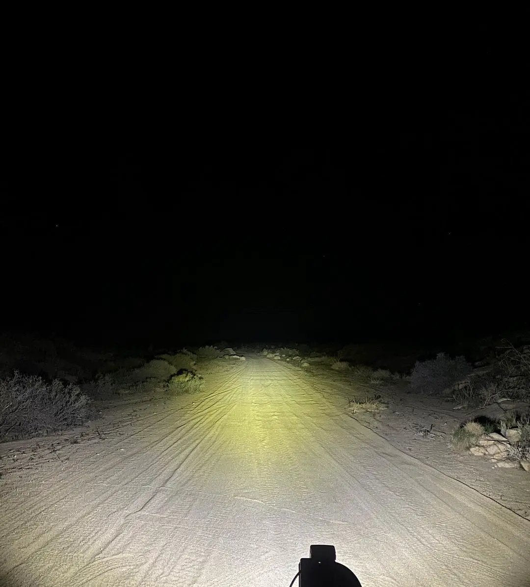 GP10 spot offroad LED pod twin 10W LEDs by GGLighting lighting a nighttime dusty desert road on Tampa Home & Garden Store