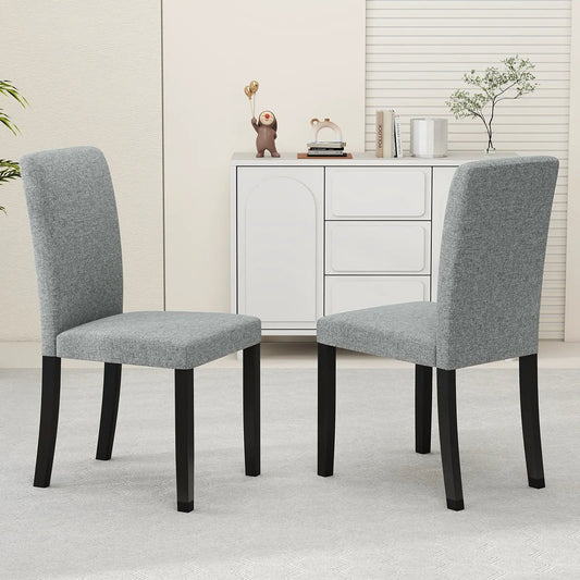 Dining chairs set of 2 in gray fabric with black tapered legs, mid-century modern design on Tampa Home & Garden Store
