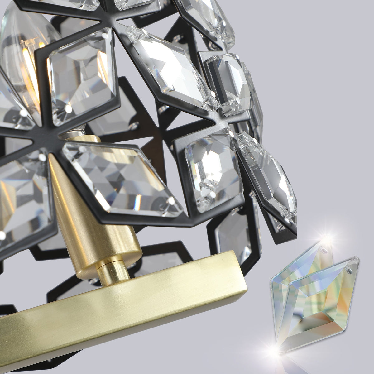 39-inch contemporary crystal and black-gold pendant chandelier with square crystal prisms on Tampa Home & Garden Store