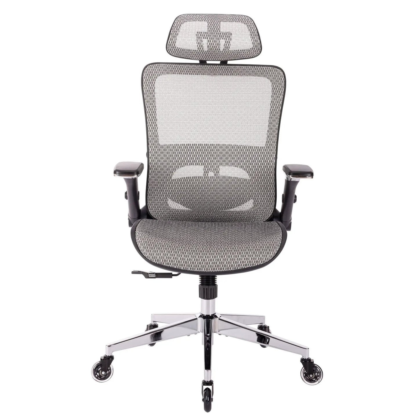 Grey ergonomic mesh office chair high back with headrest, adjustable arms, chrome base on Tampa Home & Garden Store