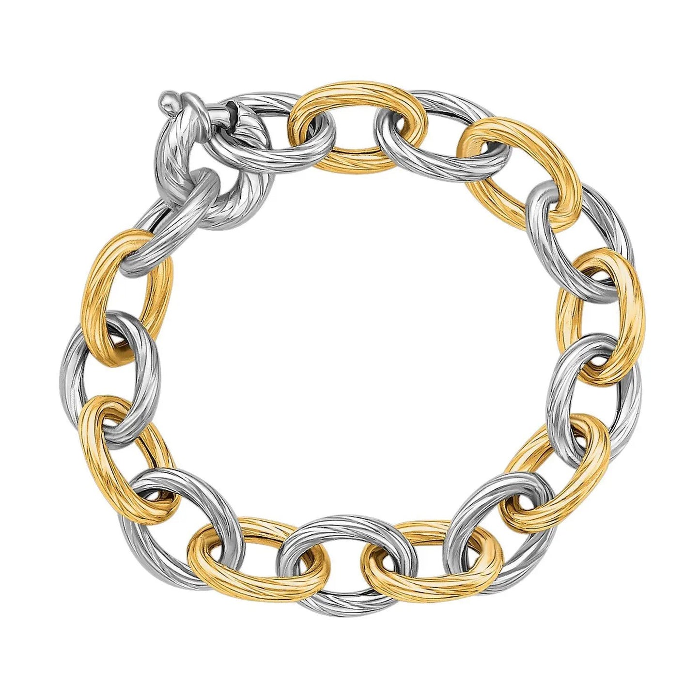 Bracelet two-tone 18K gold and rhodium chain with alternating links by Bids on Tampa Home & Garden Store