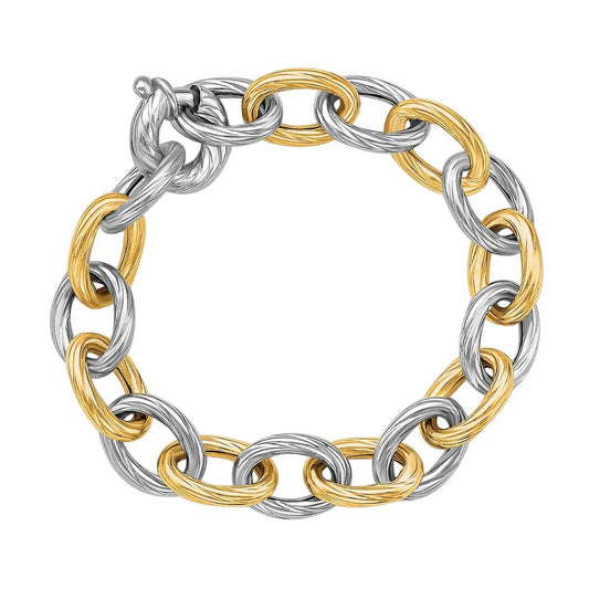 Bracelet two-tone 18K gold and rhodium chain with alternating links by Bids on Tampa Home & Garden Store