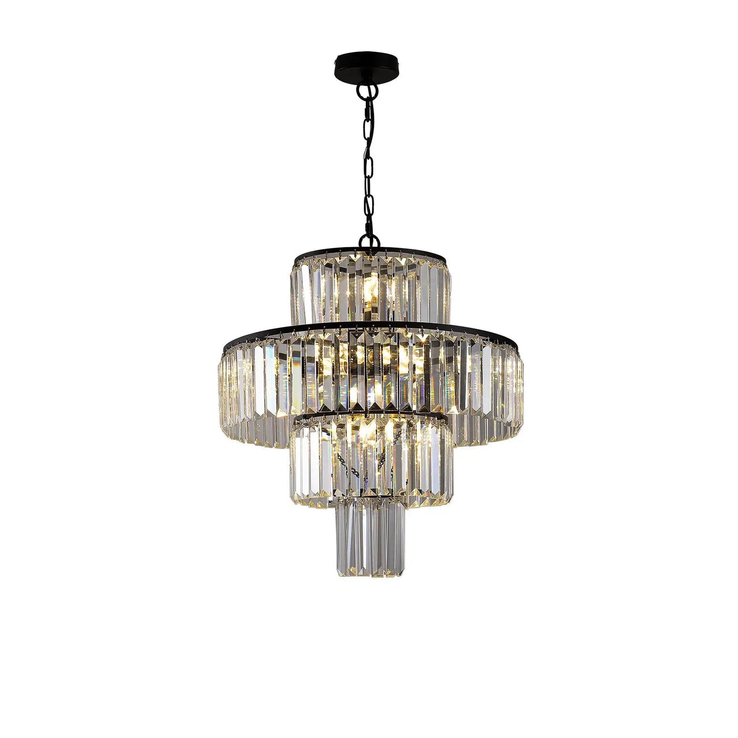 Lámpara de araña de cristal negra de lujo, candelabro moderno, lámpara colgante para comedor o dormitorio