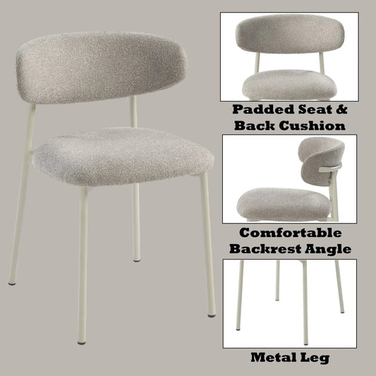 Ingram side chair set of 2 with light gray padded seat and back cushion, metal legs on Tampa Home & Garden Store
