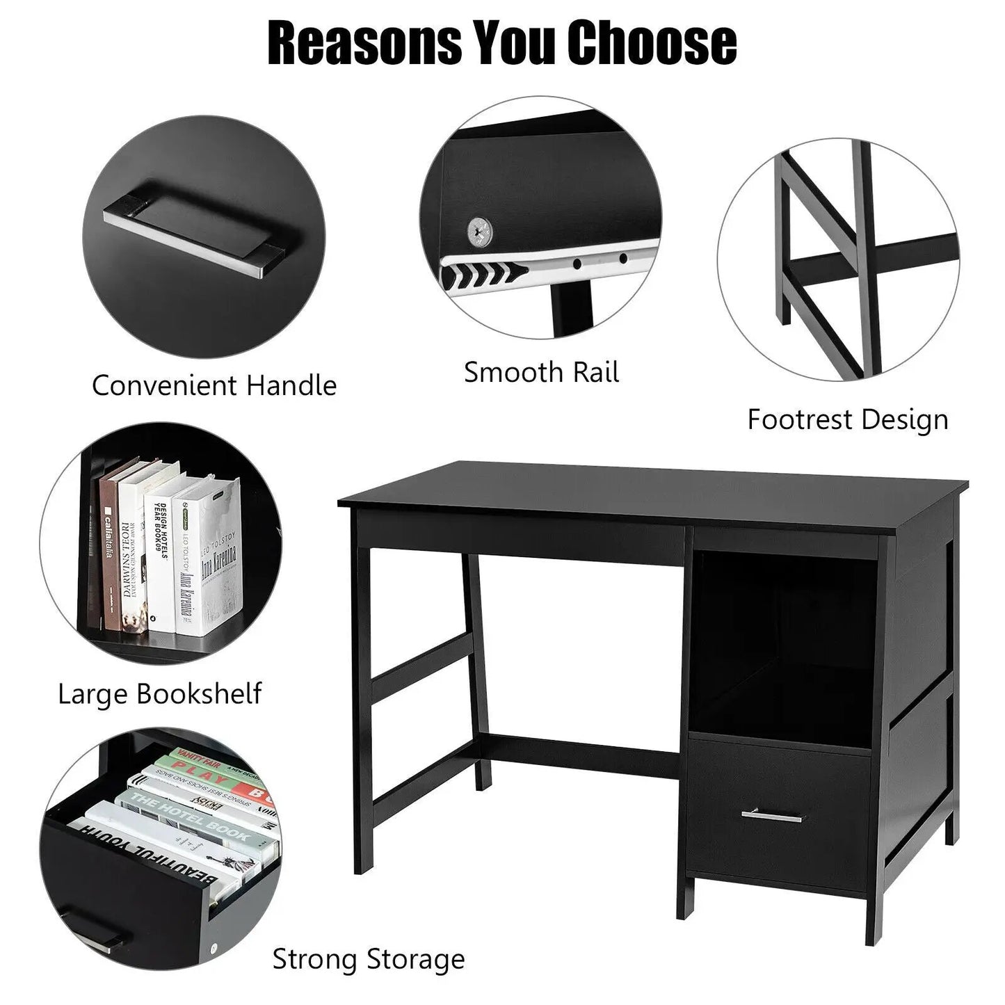 47.5-Inch Modern Home Computer Desk with Drawers DirectDeals black metal desk with storage on Tampa Home & Garden Store