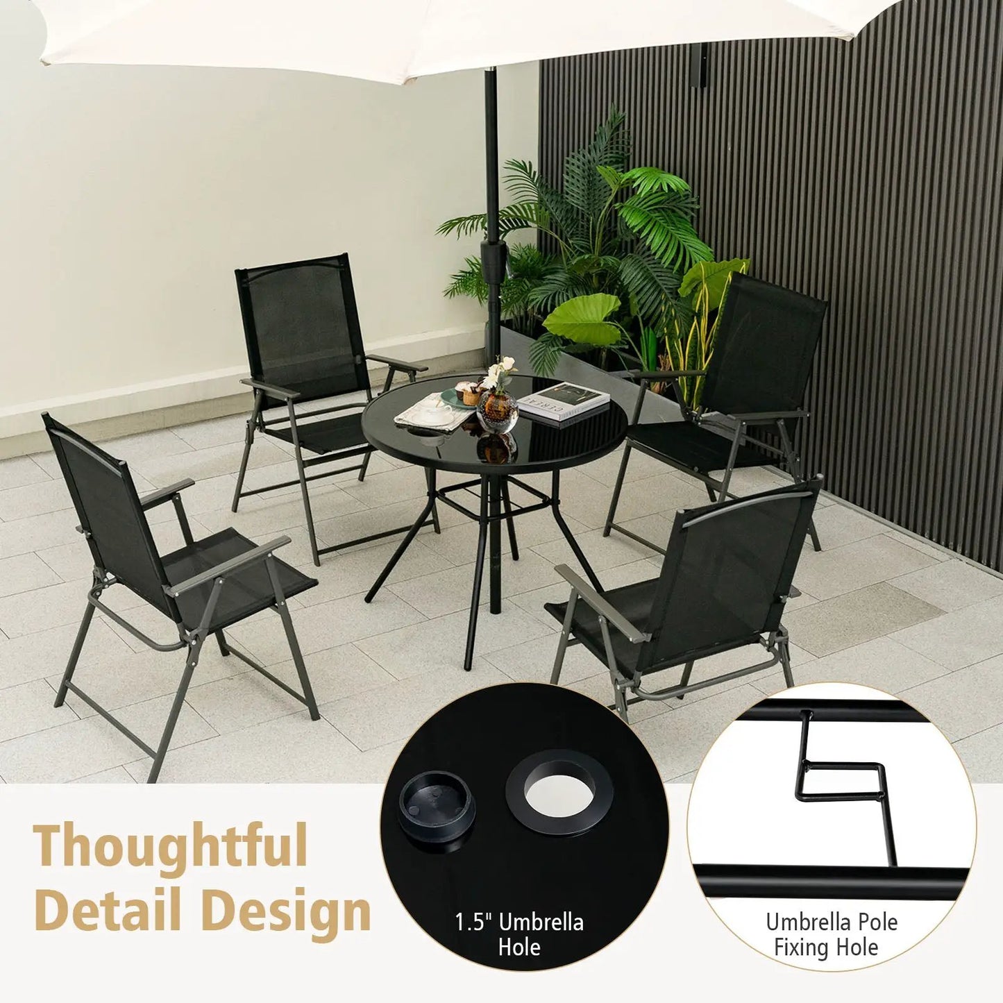 34 Inch Dining Table Umbrella Hole for Garden by DirectDeals, black round patio table on Tampa Home & Garden Store