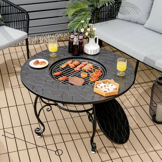 35.5 Feet Patio Fire Pit Dining Table With Cooking BBQ Grate - Tampa Home & Garden Store