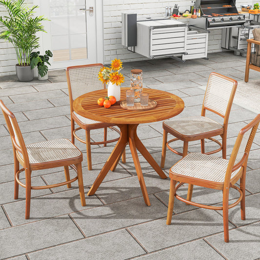 35.5 Inch Patio Wood Dining Table with Slatted Tabletop and Curved Legs - Tampa Home & Garden Store
