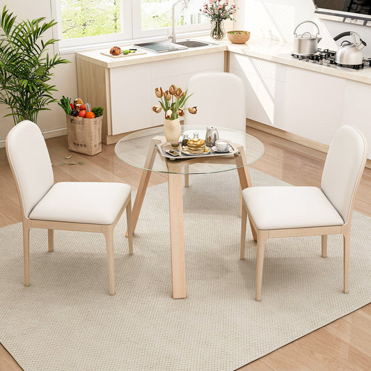 36 Inches Round Glass Dining Table for 4 with Rubber Wood Frame - Tampa Home & Garden Store