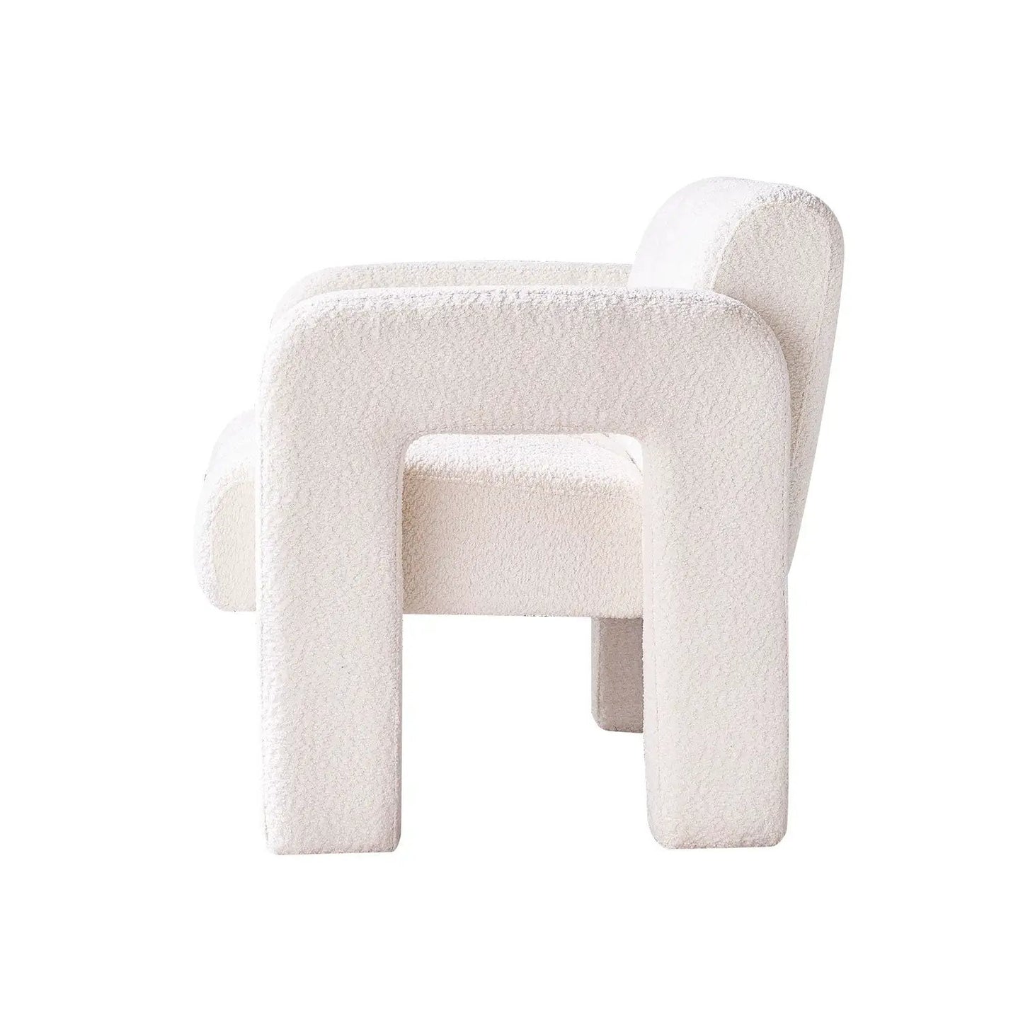 Bouclé upholstered accent chair in cream with rounded arms and chunky legs on Tampa Home & Garden Store