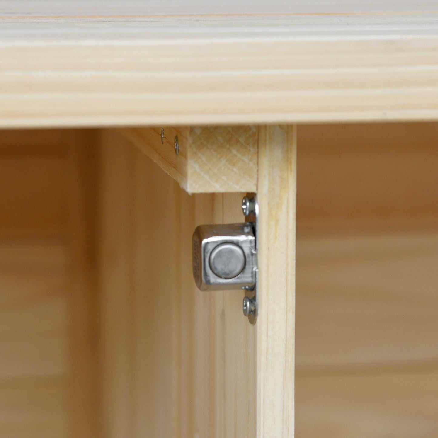 K&K Outdoor Kitchen Island frame close-up; light wood with metal brackets on Tampa Home & Garden Store