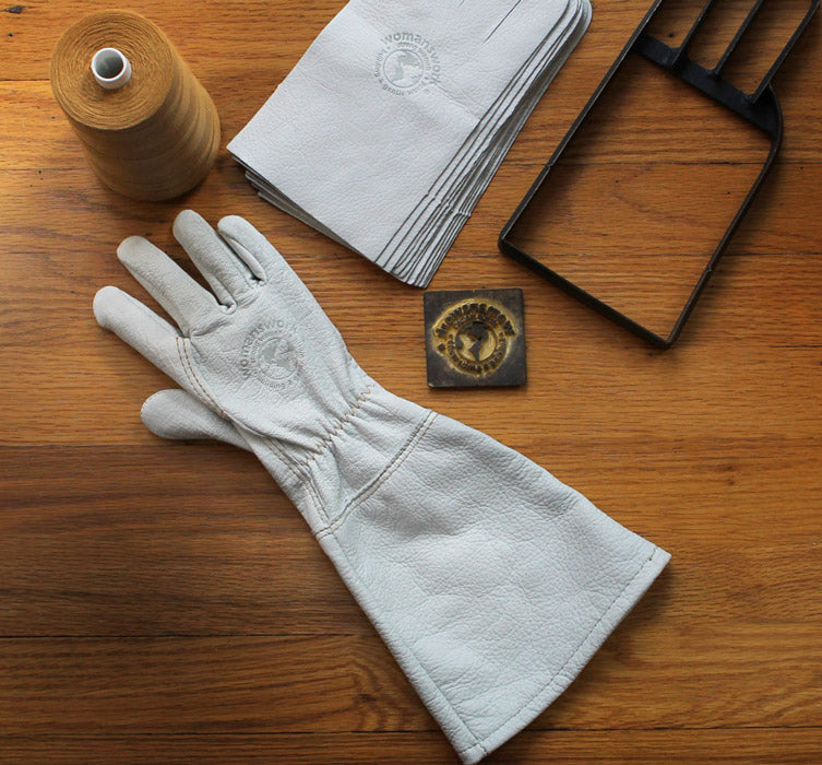 Goatskin gauntlet glove, white, long cuff for gardening by Womanswork on Tampa Home & Garden Store
