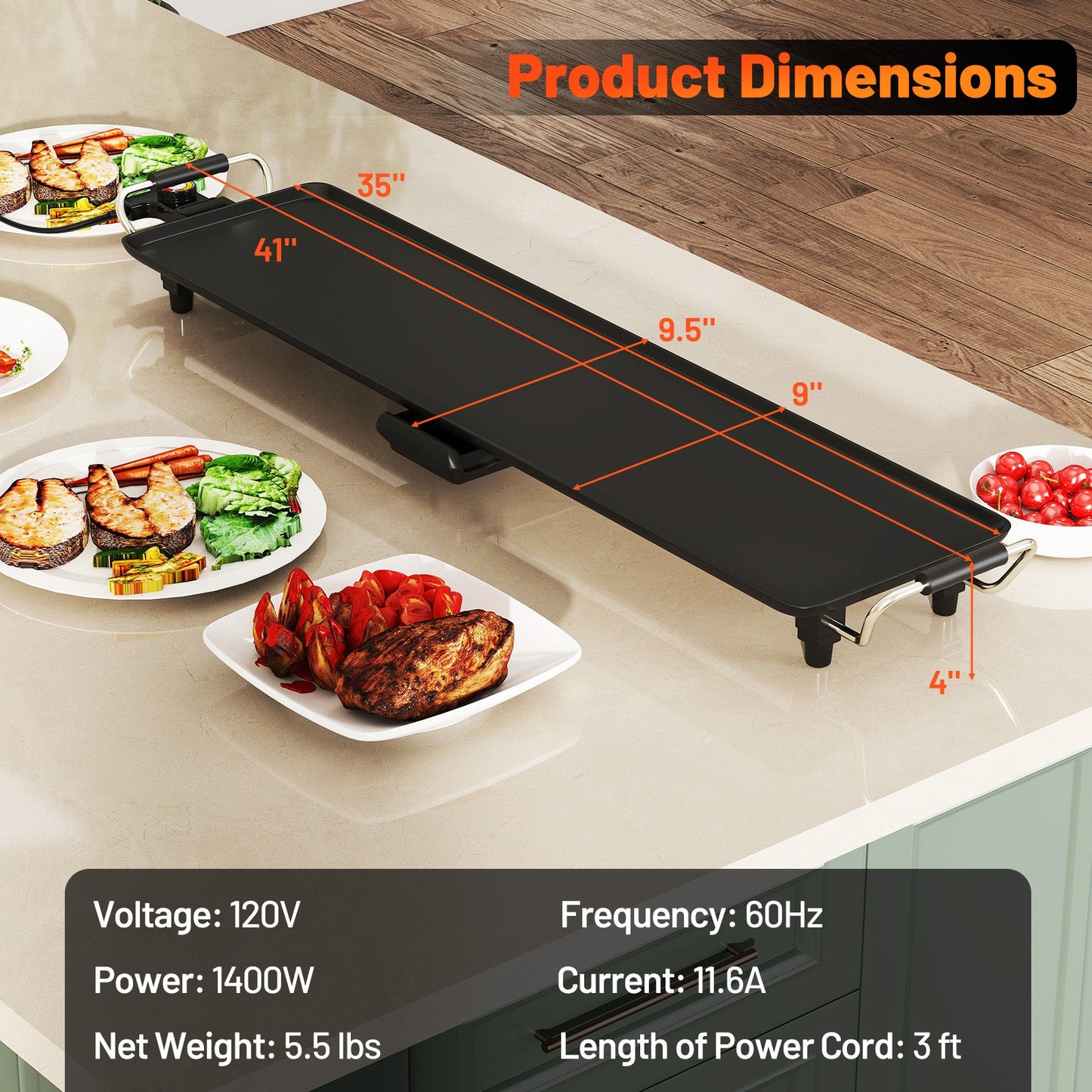 27 Inch Large Electric Griddle Nonstick BBQ Grill with Adjustable Temperature-S - Tampa Home & Garden Store