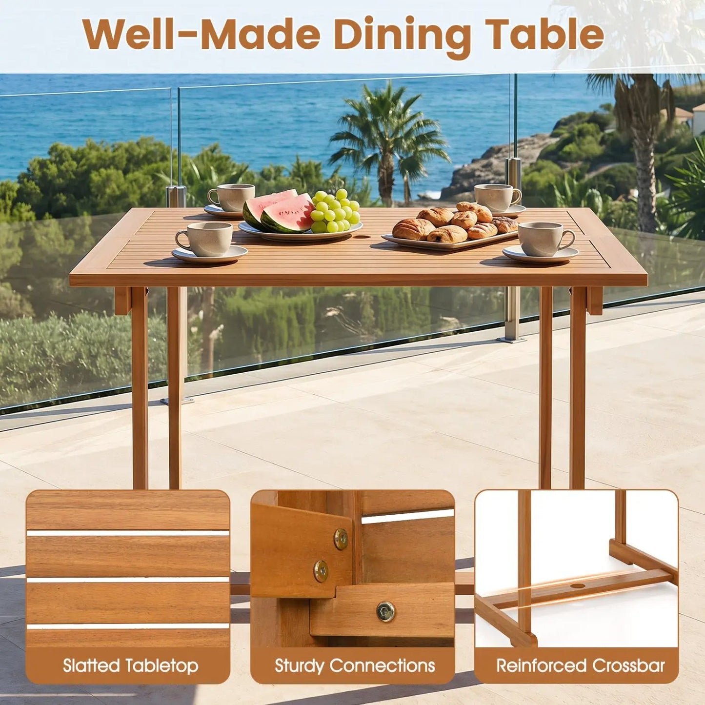 Acacia Wood Outdoor Table with Umbrella Hole