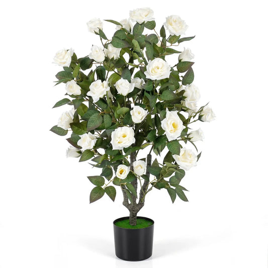 Artificial Rose Tree with blooming white roses in a black pot, 35.5 inches tall DirectDeals on Tampa Home & Garden Store