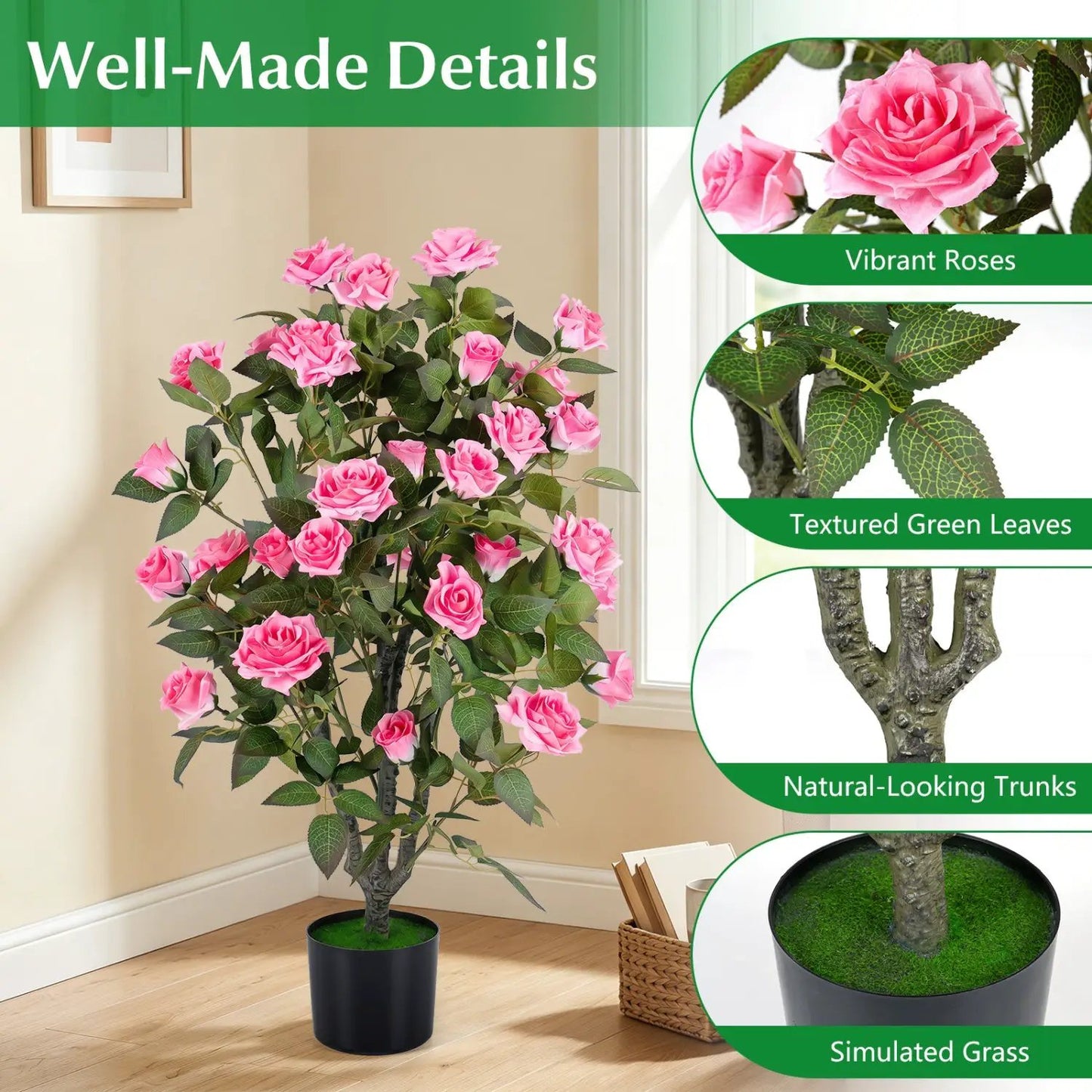Artificial Rose Tree With Blooming Flowers in Pot