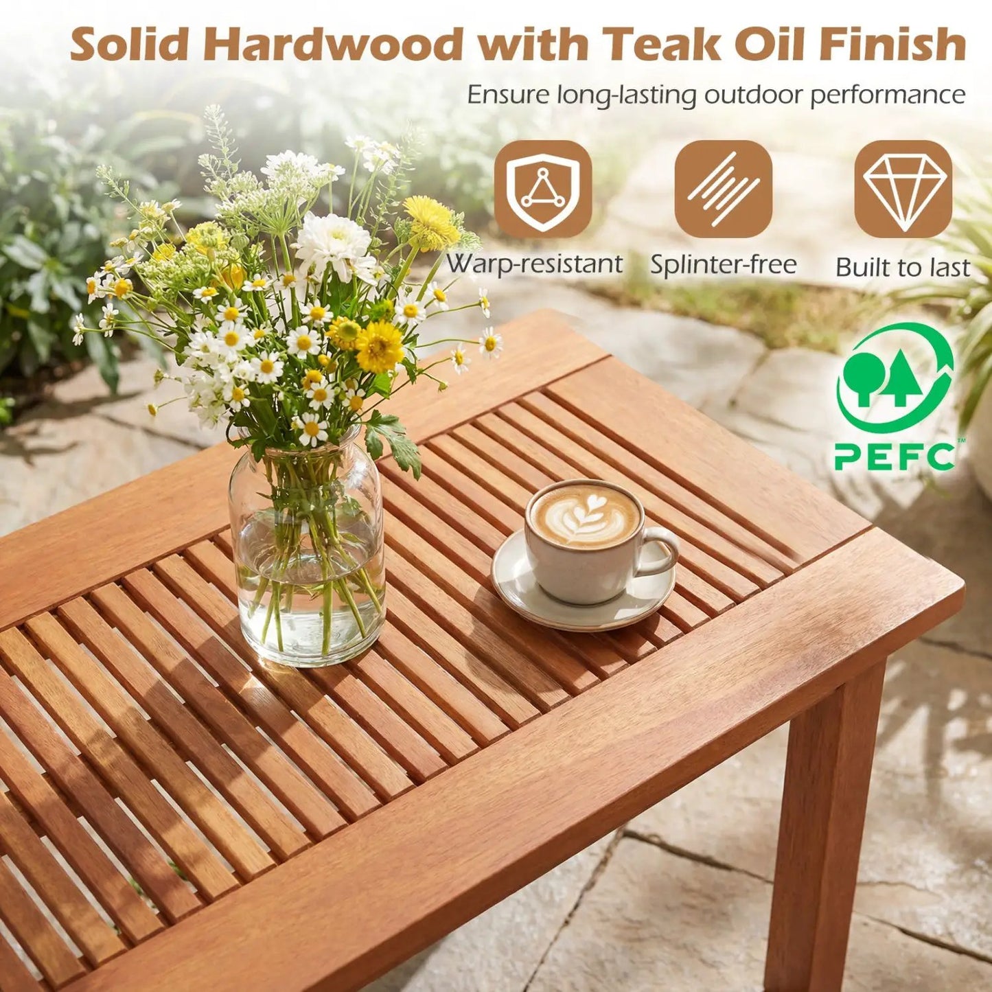 Rectangular Outdoor Coffee Table with Slatted Top