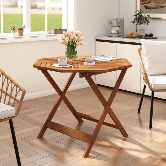 35.5 Inch Solid Wood Patio Dining Table Octagon Table with 1.97 Inch Umbrella Hole - Tampa Home & Garden Store