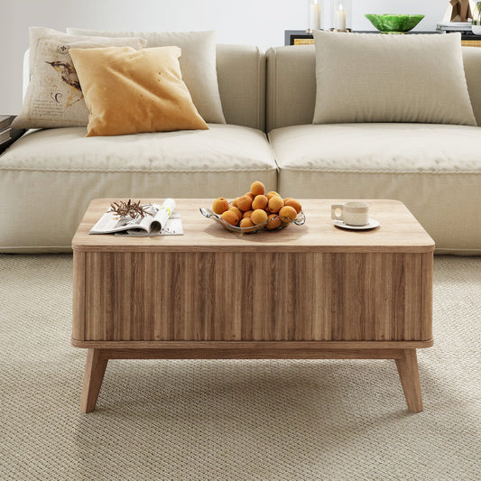35.5" Rectangle Wooden Fluted Lift Top Coffee Table-Walnut - Tampa Home & Garden Store