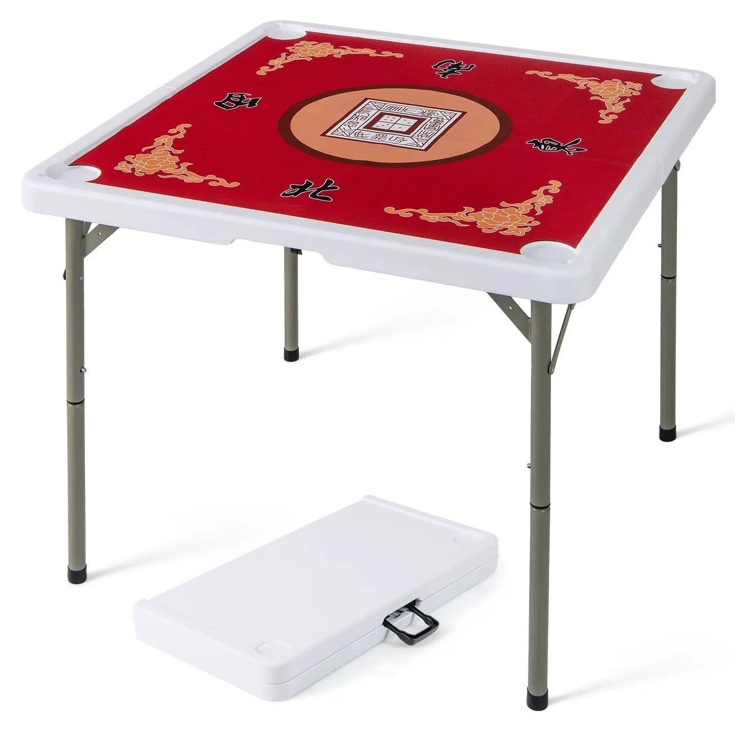 35 Inch 4 Player Game Card Folding Mahjong Table with Cup Holders-Blue - Tampa Home & Garden Store