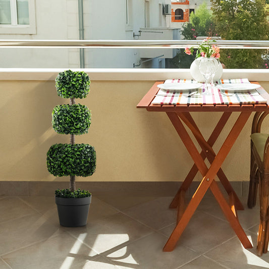 35 Inch Artificial Boxwood Topiary Ball Tree with Cement-filled Pot-Green - Tampa Home & Garden Store