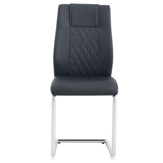 Black padded dining chair with diamond quilted backrest and chrome legs on Tampa Home & Garden Store