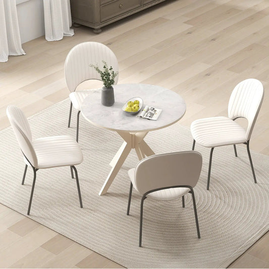 Mid Century Modern Marble Top Round Dining Table with six white chairs, 36-inch DirectDeals on Tampa Home & Garden Store