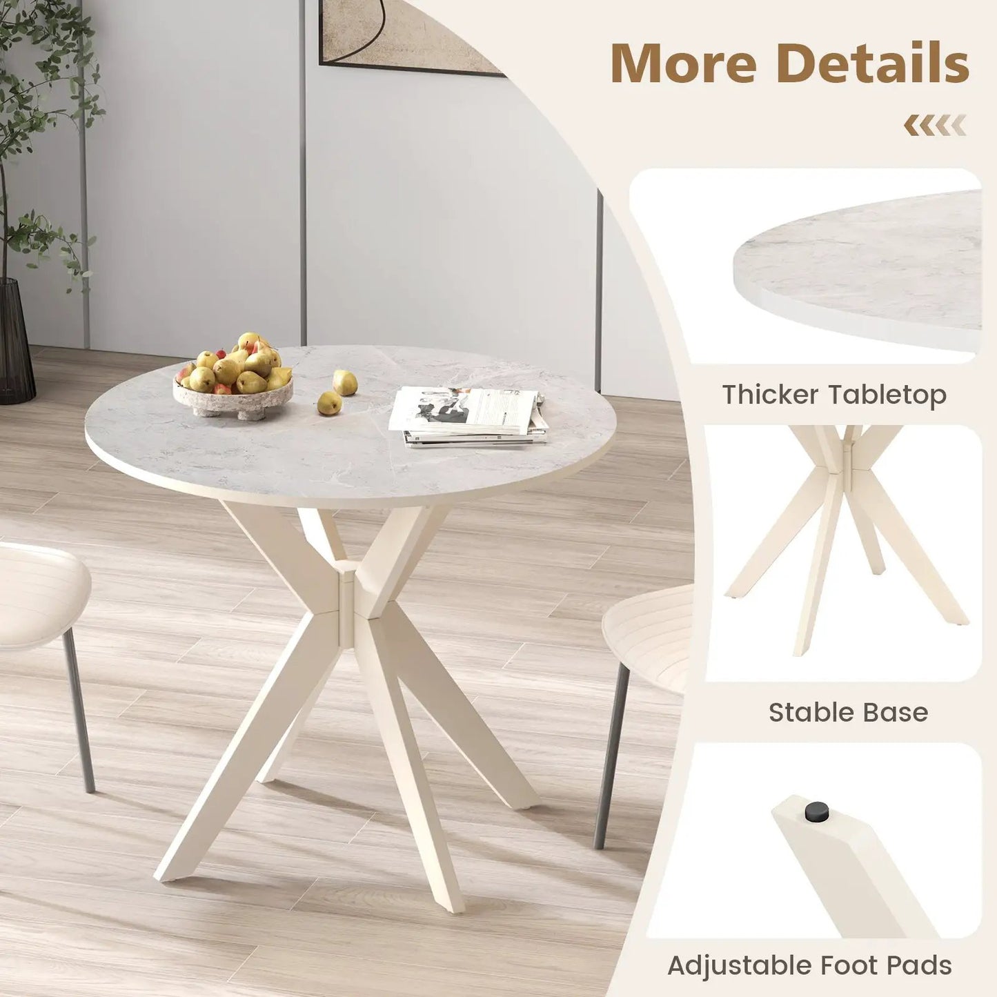 DirectDeals mid century modern round marble top kitchen table 36 inch with cross X-leg base on Tampa Home & Garden Store