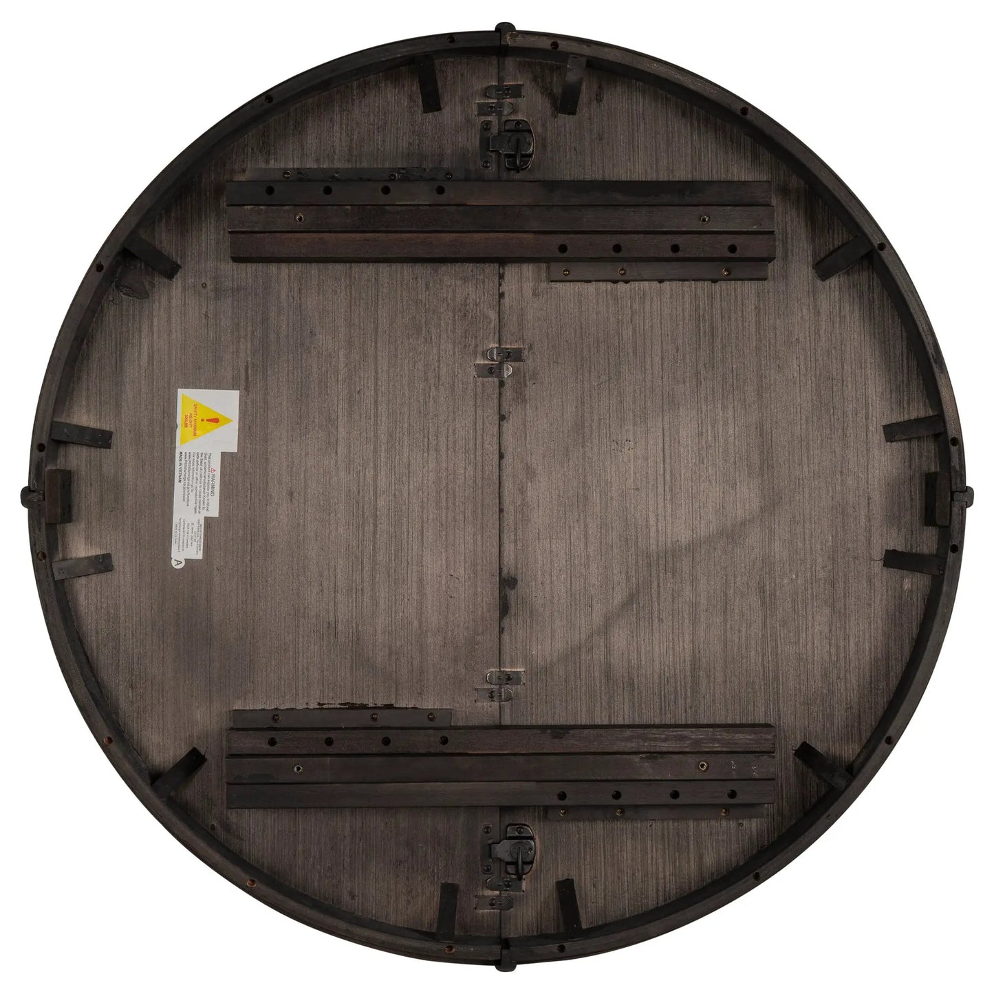 Farmhouse round extendable dining table with leaf, dark wood finish, underside with rails on Tampa Home & Garden Store