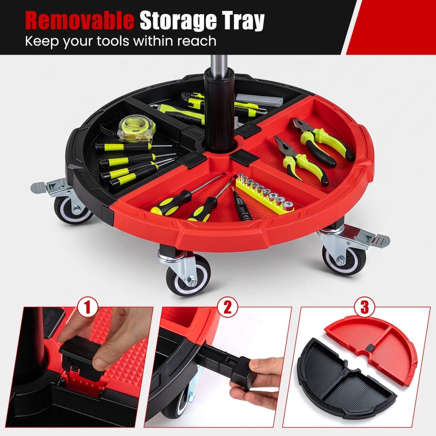 Rolling Mechanic Stool with Adjustable Height & Tool Tray, red station with tools DirectDeals on Tampa Home & Garden Store