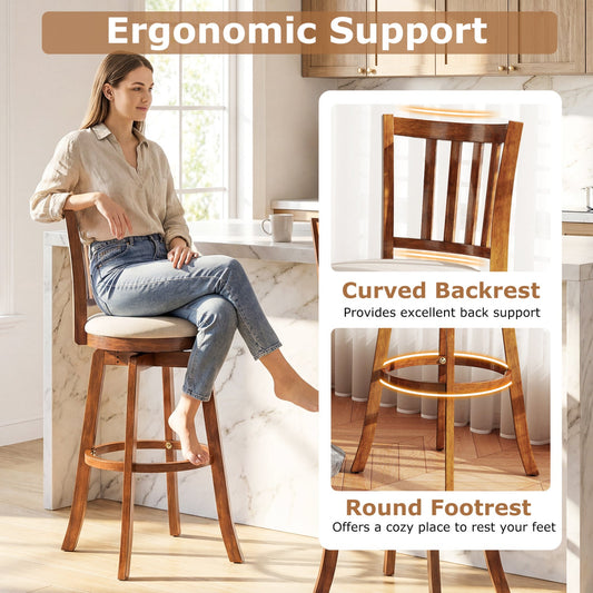 360° Rotating Counter Height Chairs Set of 4 with Backrest and Upholstered Seat - Tampa Home & Garden Store
