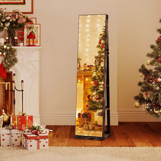 360 Swivel Jewelry Cabinet with Full Mirror, tall black framed mirrored armoire on Tampa Home & Garden Store