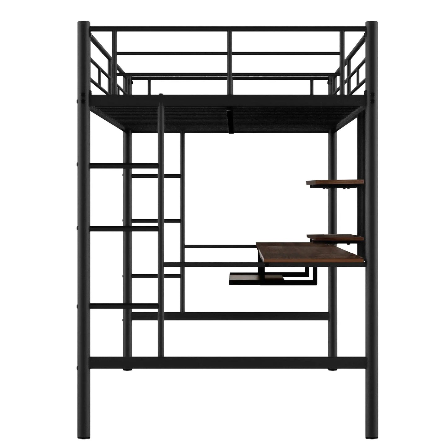 Cama alta con escritorio y estante Diseño que ahorra espacio Negro completo