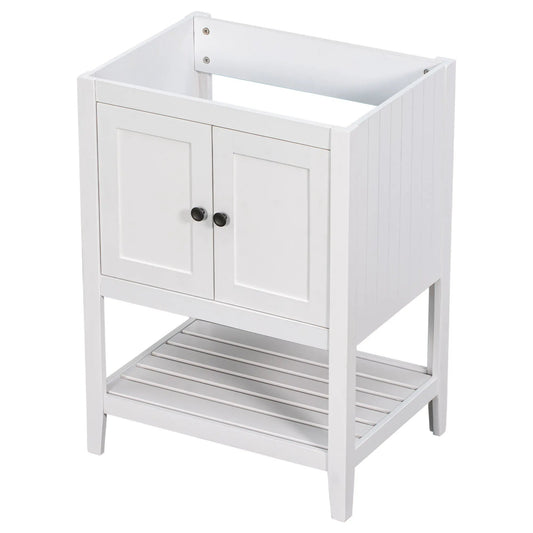 24-inch solid wood vanity base with two doors and a white slatted bottom shelf on Tampa Home & Garden Store