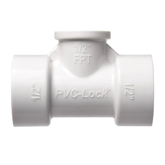 Half Inch PVC-Lock Tee Orbit Irrigation white with 1/2 in FPT ends on Tampa Home & Garden Store