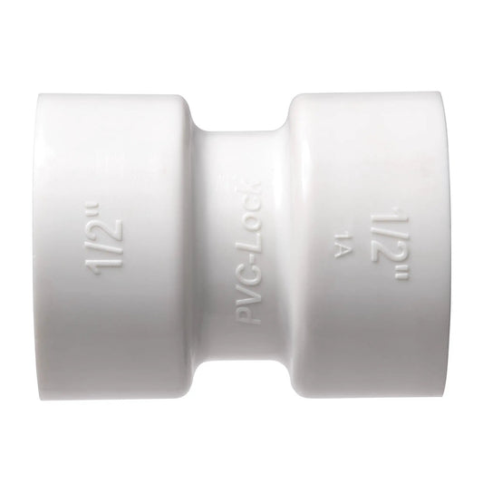 Half-inch PVC-Lock coupling, white Orbit Irrigation plumbing fitting for irrigation systems on Tampa Home & Garden Store