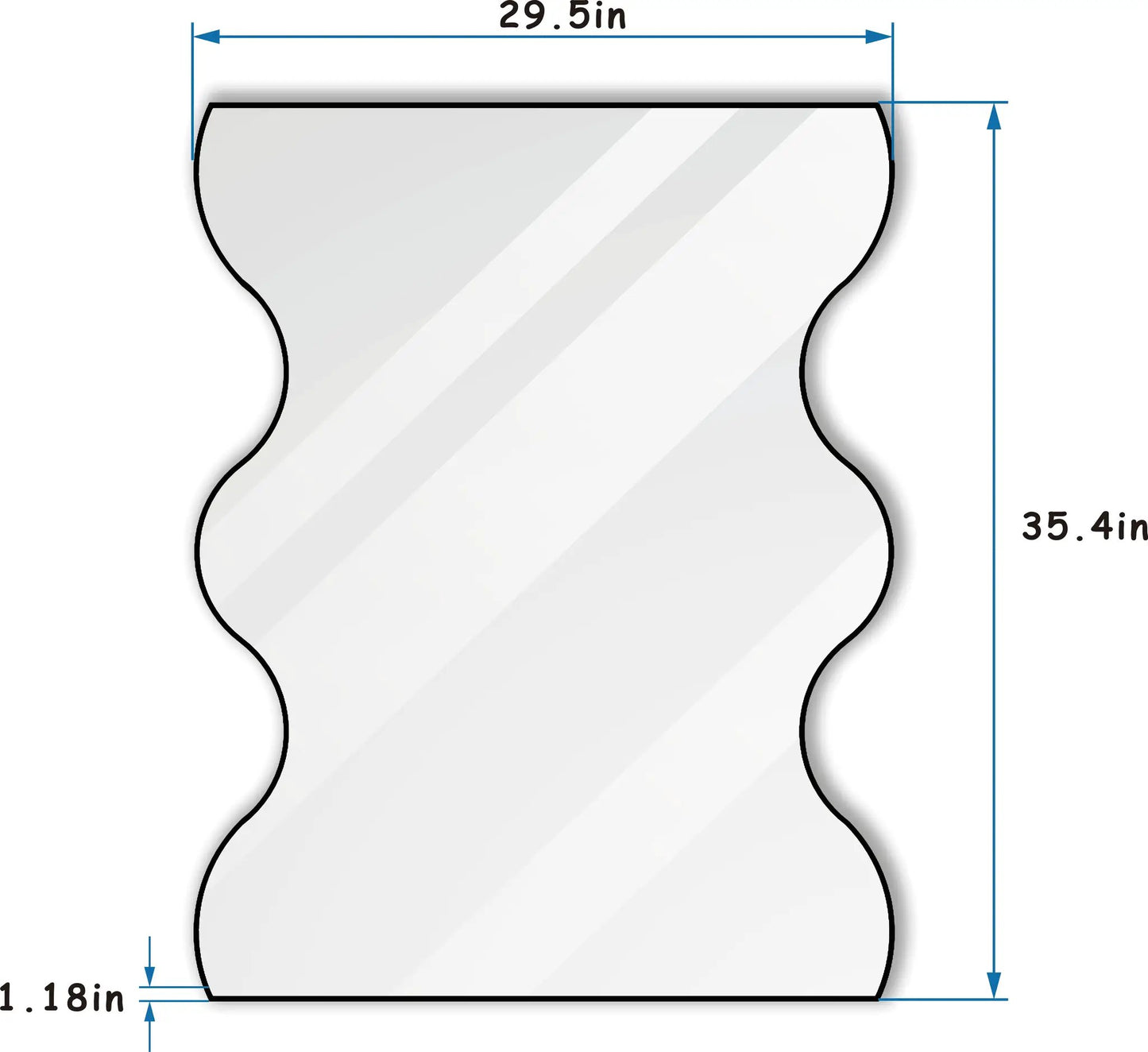 Espejo de pared de 30x35 pulgadas, rectangular negro con 2 lados ondulados, marco metálico, espejo de tocador y de cuerpo entero.