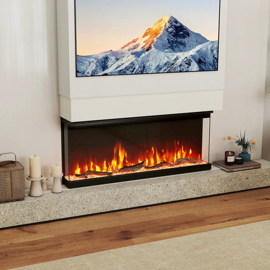 3-Sided Electric Fireplace Insert with White Surround and Remote Control on Tampa Home & Garden Store