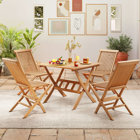 36-Inch Acacia Wood Folding Patio Dining Table with Umbrella Hole for 4 People - Tampa Home & Garden Store