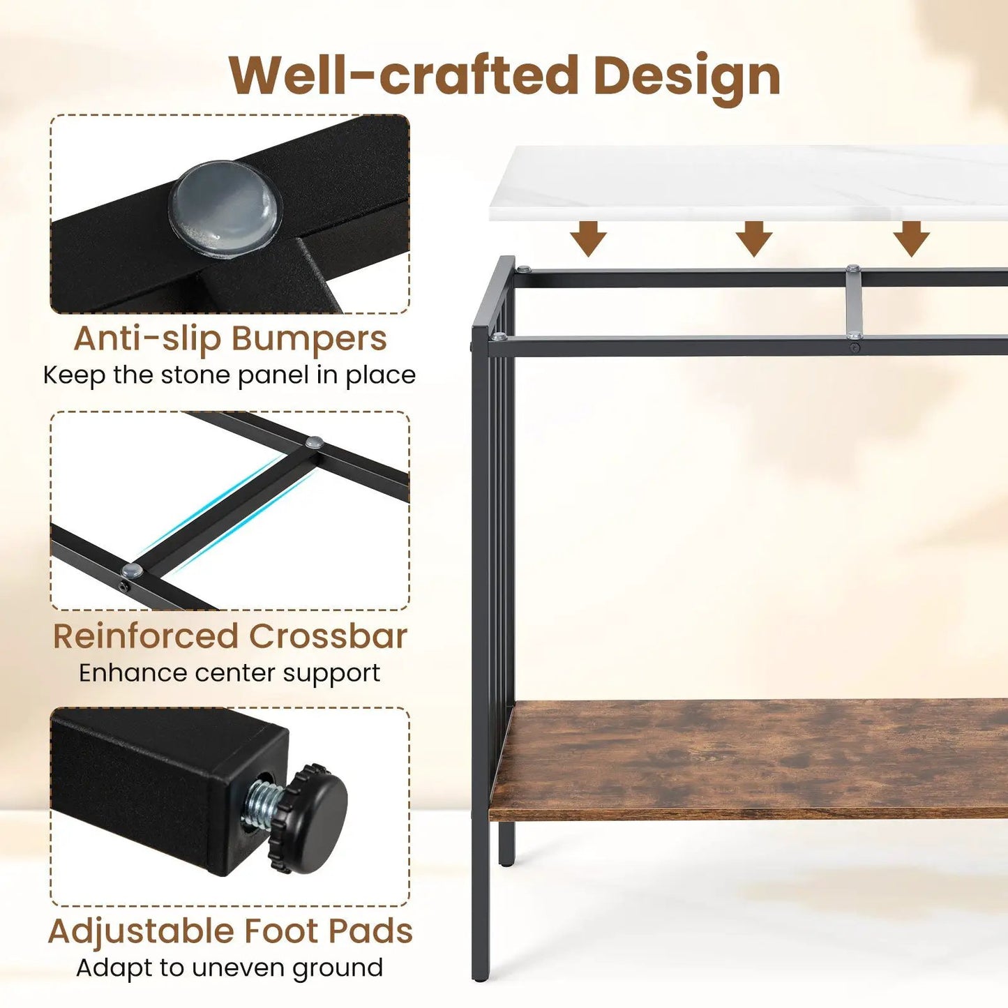 36 Inch Console Table 2-Tier Industrial Foyer Table with Sintered Stone Tabletop - Tampa Home & Garden Store