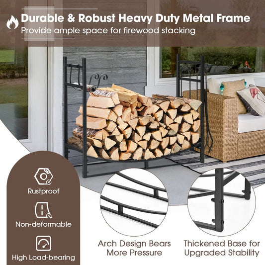 Log holder with tools and kindling holders, 36-inch, black metal by DirectDeals on Tampa Home & Garden Store