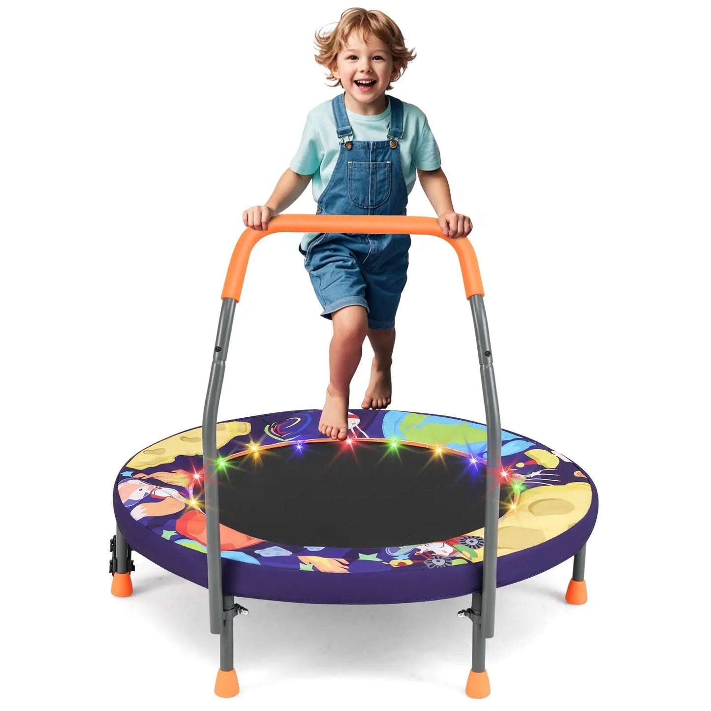 Mini Trampoline Folding Small Rebounder for Kids with Lights-Blue - Tampa Home & Garden Store