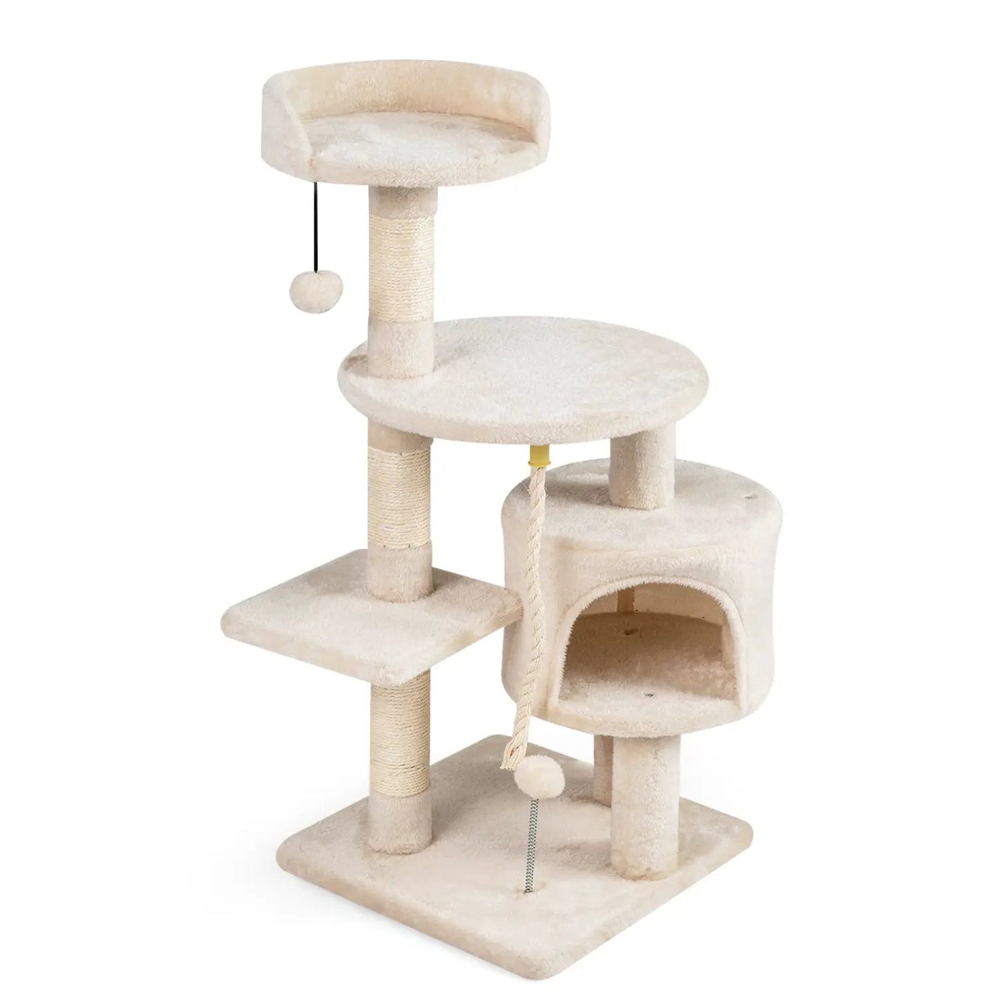 DirectDeals 36 Inch Kitten Tower beige cat tree with condo, plush perch and rope toy on Tampa Home & Garden Store