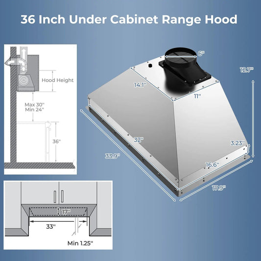 36-inch under-cabinet range hood, stainless steel with black vent cap, 4 speeds DirectDeals on Tampa Home & Garden Store