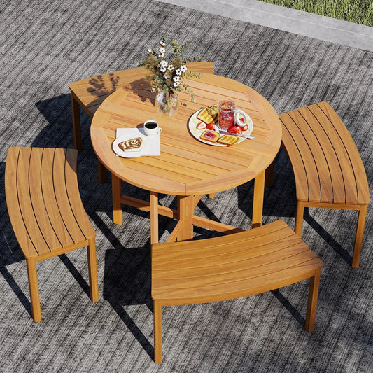 Table de salle à manger ronde pliante d'extérieur de 91 cm avec plateau à lattes